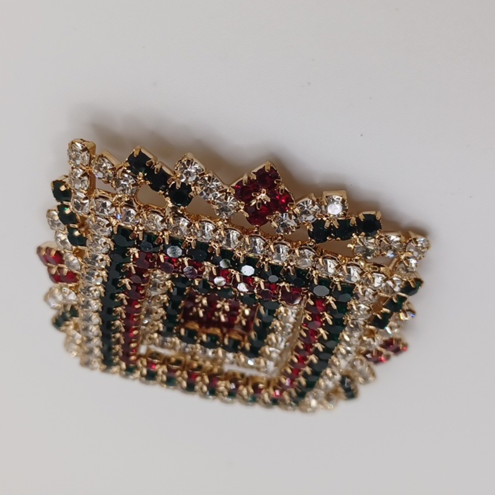 Clear, Red, and Green Rhinestone Brooch - Picture 2 of 5